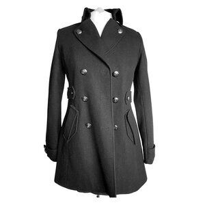 Betsey Johnson Women Black Wool Blend Lined Double-Breasted Peacoat Size 4, NWOT